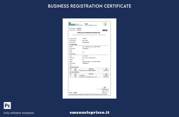 certificato di registrazione aziendale del Ruanda in stile verificato Modello Wo